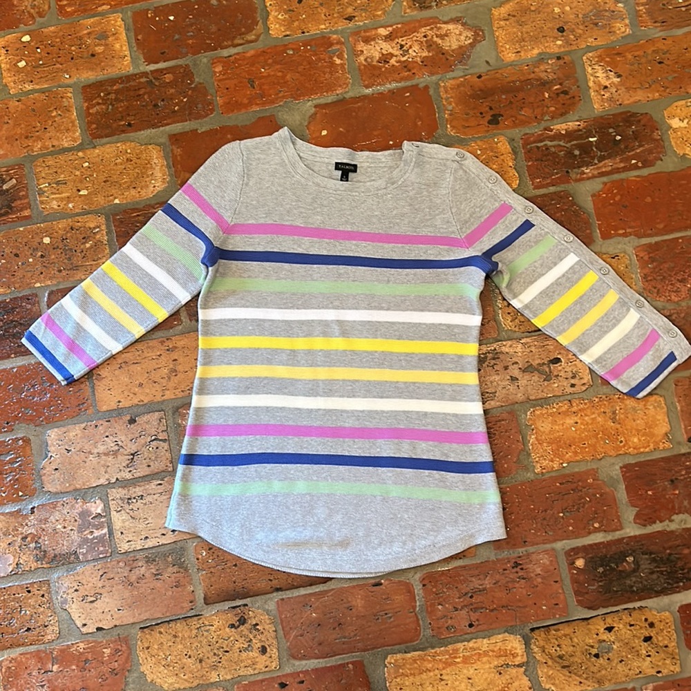 Talbots Stripe Button 3/4 Sleeve Sweater Szs - image 2